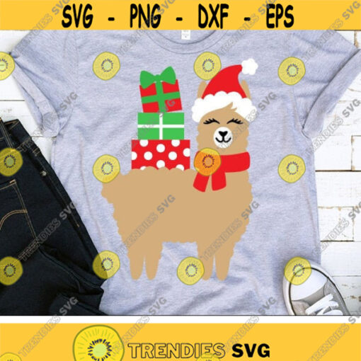 Christmas Svg Llama Svg Llama with Gifts Svg Dxf Eps Png Kids Holiday Cut Files Funny Alpaca Svg Winter Clipart Silhouette Cricut Design 1055 .jpg