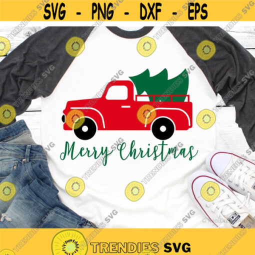 Christmas Svg Vintage Red Truck with Christmas Tree Svg Merry Christmas Svg Retro Truck Svg Christmas Ornaments Svg for Cricut Png Dxf Design 7627.jpg