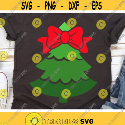 Christmas Tree Svg Girls Christmas Svg Christmas Tree with Bow Svg Dxf Eps Png Kids Cut Files Winter Holiday Clipart Silhouette Cricut Design 801 .jpg