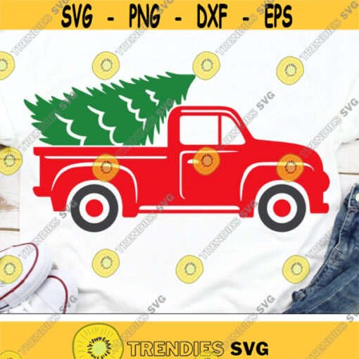 Christmas Tree Truck Svg Christmas Svg Christmas Tree Svg Dxf Eps Png Red Vintage Truck Cut Files Holiday Clipart Silhouette Cricut Design 1367 .jpg