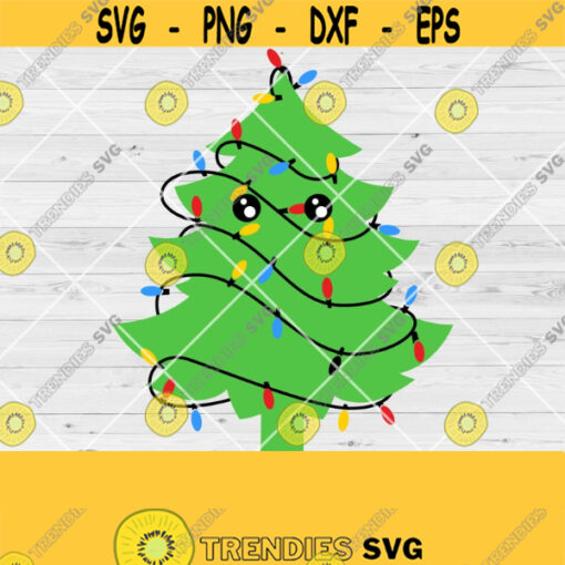 Christmas Tree with Lights Svg Kawaii Christmas Tree Svg Christmas Svg Holiday Clipart Silhouette Cricut Dxf Eps Png Kids Cut Files