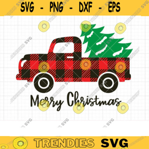 Christmas Truck Buffalo Plaid SVG DXF Clipart Classic Merry Christmas Truck with Buffalo Check Plaid Pattern Carrying Christmas Tree svg dxf copy