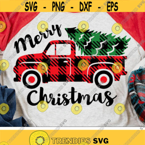 Christmas Truck Svg Buffalo Plaid Svg Merry Christmas Svg Christmas Tree Svg Dxf Eps Png Vintage Truck Cut Files Silhouette Cricut Design 2861 .jpg