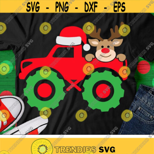 Christmas Truck Svg Monster Truck Svg Truck with Reindeer Svg Dxf Eps Png Kids Cut File Santa Hat Holiday Clipart Silhouette Cricut Design 2775 .jpg