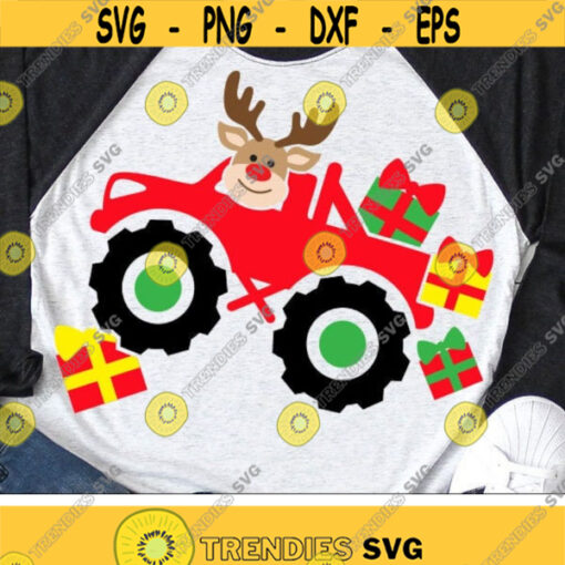 Christmas Truck Svg Monster Truck Svg Truck with Reindeer Svg Dxf Eps Png Kids Cut Files Xmas Gifts Holiday Clipart Silhouette Cricut Design 2909 .jpg