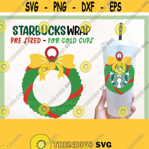 Christmas Wreath Starbucks Cup svg Full Wrap Starbucks Venti Cold Cup SVG