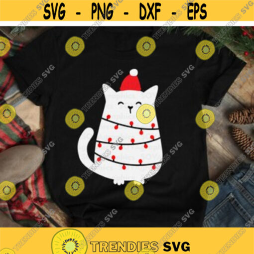 Christmas cat svg Christmas svg Christmas tree svg Light svg dxf Garland Winter Cute Shirt Cut file Clipart Cricut Silhouette Design 178.jpg