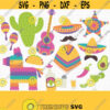 Cinco de Mayo Clipart. Mexican Festa Clip Art. Digital 5 de Mayo Party PNG. Mexico Cactus Sombrero Mustache Pinata Poncho Guitar Maracas... Design 470