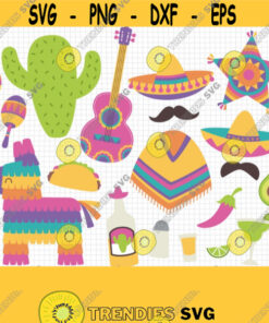 Cinco De Mayo Clipart. Mexican Festa Clip Art. Digital 5 De Mayo Party Png. Mexico Cactus Sombrero Mustache Pinata Poncho Guitar Maracas... Design 470