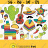 Cinco de Mayo Clipart. Mexican Festa Clip Art. Digital 5 de Mayo Party PNG. Mexico Cactus Sombrero Mustache Pinata Poncho Guitar Maracas... Design 753