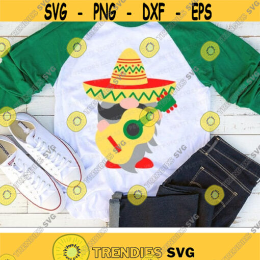 Cinco de Mayo Gnome Svg Fiesta Cut Files Funny Gnome with Guitar Svg Mexican Hat Svg Cinco de Mayo Svg Dxf Eps Png Silhouette Cricut Design 2878 .jpg