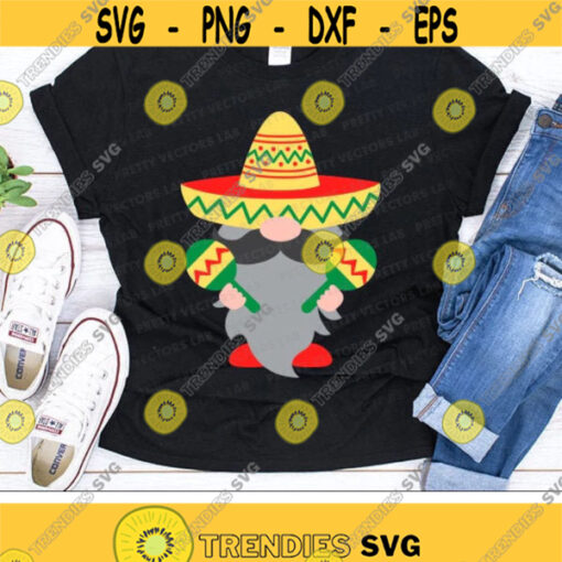Cinco de Mayo Gnome Svg Fiesta Cut Files Funny Gnome with Maracas Svg Mexican Hat Svg Cinco de Mayo Svg Dxf Eps Png Silhouette Cricut Design 2477 .jpg
