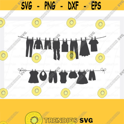 Clothesline silhouette Clothesline SVG Line of Clothes SVG Clothes hanging Drying Clothes Cut files for Clothesline Laundry Silhouete