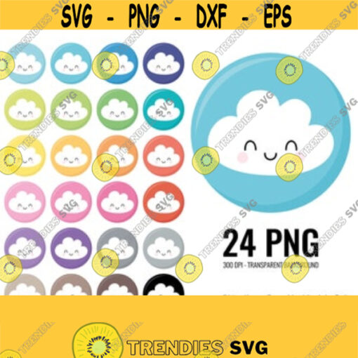 Cloud Clipart. Cute Cloudy Weather Icons Clip Art. Cloud Face PNG. Digital Circles Planner Printable Rounded Stickers. Instant download File Design 392
