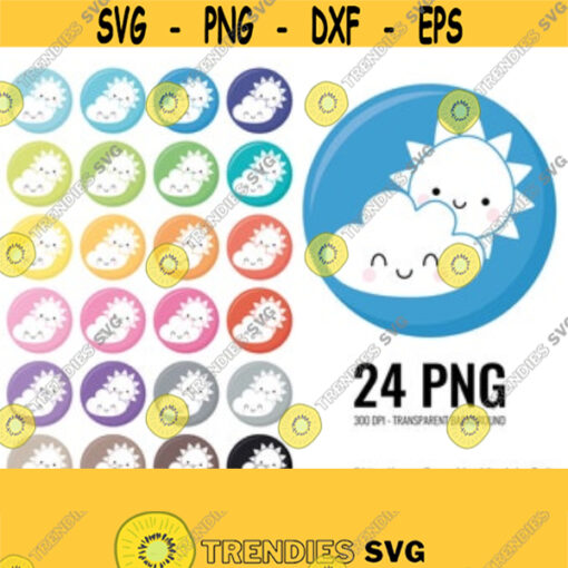 Cloud Sun Clipart. Cute Cloudy Weather Icons Clip Art PNG. Digital Circles Planner Printable Rounded Stickers. Instant download File Design 399