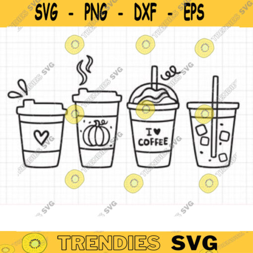 Coffee To Go SVG Hot Iced Coffee Lover Addict Pumpkin Spice Lattes Coffee Cup Doodle Svg Dxf Cut Files for Cricut and Silhouette Png Clipart copy