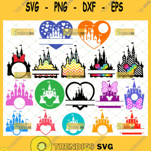 Colorful Disney Castle Split Monogram Svg Bundle 1