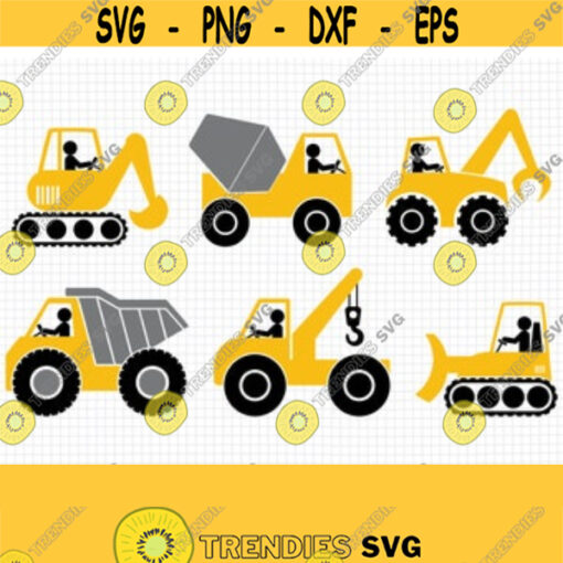 Construction Truck SVG. Vector Construction Vehicles Excavator Concrete Mixer Digger Dumptruck Crane Bulldozer png Clipart. Cut Files dxf Design 27