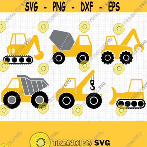 Construction Truck SVG. Vector Construction Vehicles Excavator Concrete Mixer Digger Dumptruck Crane Bulldozer png Clipart. Cut Files dxf Design 576