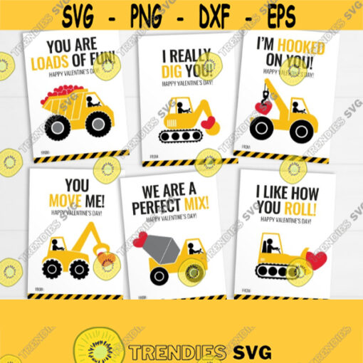 Construction Valentine Cards. Truck Kids Valentines Printable Favor Tags. Tractor Digital Boy Valentines Day Quotes Classroom Treat Gift Design 937