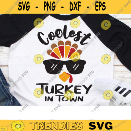 Coolest Turkey in Town Svg Boy Turkey Face Svg Turkey with Sunglasses Boy Kid Thanksgiving Turkey T Shirt Design Svg Png Dxf Clipart copy