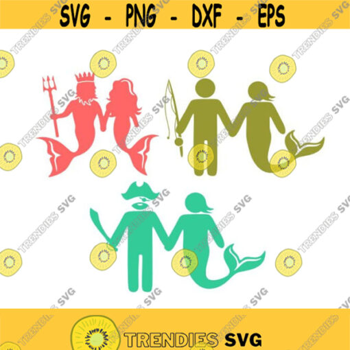 Couple Mermaid Neptune Pirate Cuttable Design SVG PNG DXF eps Designs Cameo File Silhouette Design 1346