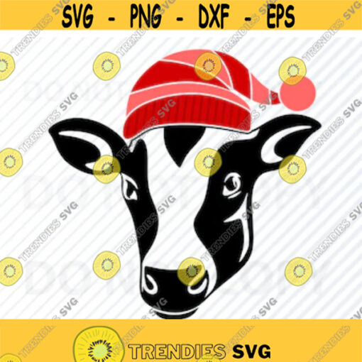 Cow Head with Winter Hat SVG Files Cow Face Clip Art Silhouette Cow Vector Images SVG Image For Cricut Winer svg Eps CowcPng Dxf Design 320
