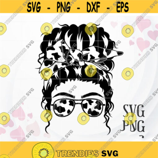 Cow Print Messy Bun SVG Mom Life SVG Farm Life SVG Sublimation png and Cut File Hair svg Woman Face svg Cricut Silhouette Printable Design 143.jpg