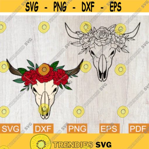 Cow Skull Svg Floral Skull Svg Skull with Roses Svg Cow Skull Cricut Svg Bull Skull Svg Boho Svg files for Cricut Sublimation Designs Design 14.jpg