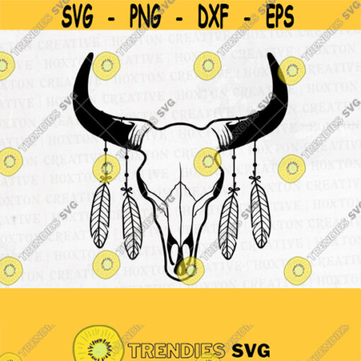 Cow Skull with Feathers Svg File Boho Svg Feathers Skull Svg Longhorn Skull Svg Cow Skull Svg Cow Skull Feathers Cut FileDesign 675