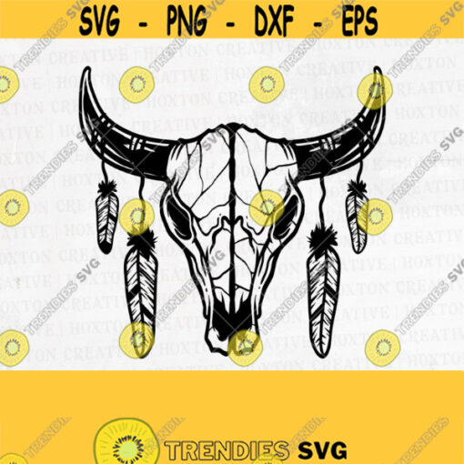 Cow Skull with Feathers Svg File Boho Svg Feathers Skull Svg Longhorn Skull Svg Cow Skull Svg Cow Skull Feathers Cut FileDesign 889