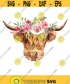 Cow with flower crown Watercolor highland cow Watercolor cow Farm clipart Heifer PNG Sublimation designs downloads PNG JPG