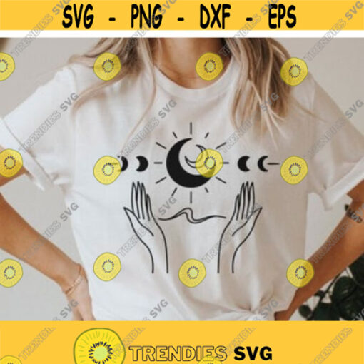 Crescent Moon with hand Svg witch hand svg celestial svg bohemian Svg Boho moon Svg Hippie shirt Svg png dxf Svg files for cricut Design 39