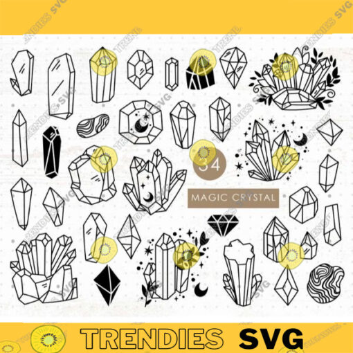 Crystal Svg bundle Celestial gem stone SVG wicca Gemstone PNG clipart Mystical witchy crystal svg files for cricut commercial license