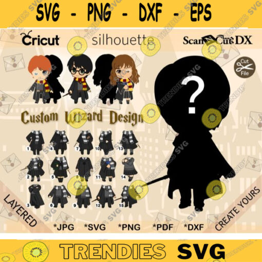 Custom Wizard Design svg png jpg pdf dxf Create Your Own Cute Chibi Character Digital Download Magic Students Personalized Clipart