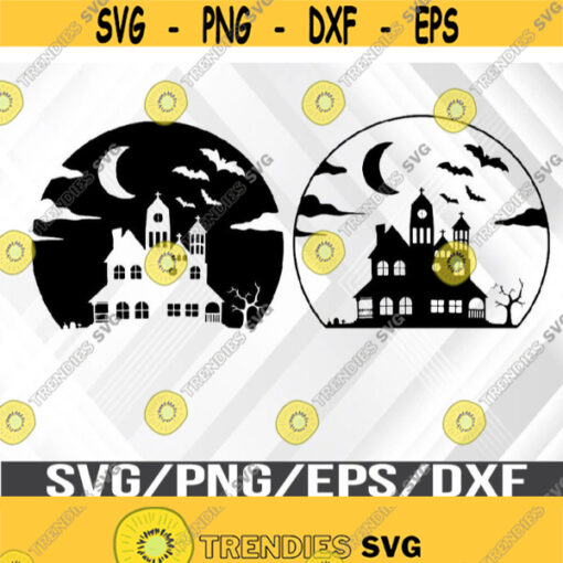 Cut File Halloween Design Spooky Home Scary Vampire Bats Moon Tombstones Svg Eps Png Dxf Digital Download Design 283