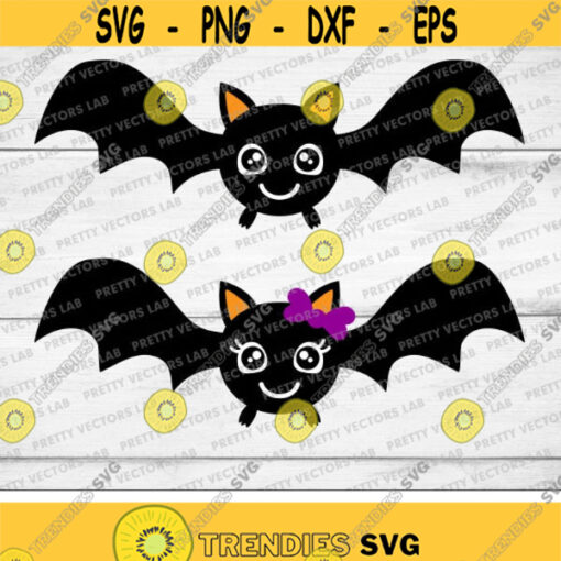 Cute Bat Svg Halloween Svg Boy Girl Bats Svg Bat with Bow Svg Dxf Eps Kawaii Bat Clipart Monogram Kids Cut Files Silhouette Cricut Design 1298 .jpg