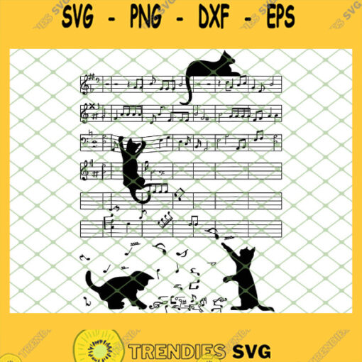 Cute Black Cat Playing Music Note Clef Musician Art SVG PNG DXF EPS 1