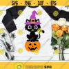 Cute Black Cat Svg Halloween Svg Cat with Halloween Hat Svg Dxf Eps Png Cat on Pumpkin Cut Files Kids Shirt Svg Baby Silhouette Cricut Design 1726 .jpg