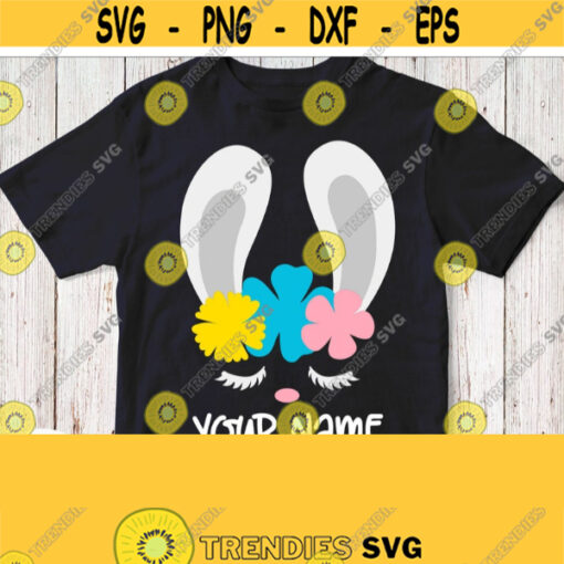 Cute Bunny Face Svg Baby Easter Shirt Svg File with Rabbit Face Lashes Flower Wreath Girl Easter Design Cuttable for Cricut Silhouette Design 585