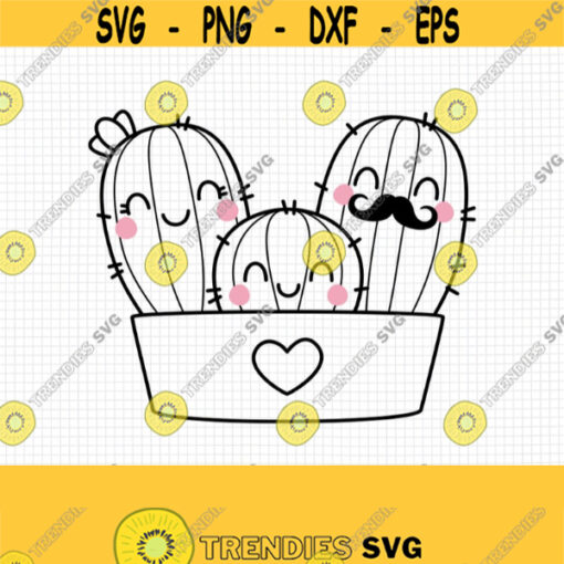 Cute Cactus Family SVG. Kawaii Cactus in a Pot Cut File. Succulent with Mustache PNG Clipart. Cacti Baby Shower Cutting Machine Vector Files Design 464