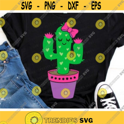 Cute Cactus Svg Cactus with Bow Svg Girl Cut File Funny Cactus Svg Dxf Eps Png Girls Clipart Baby Kids Shirt Design Silhouette Cricut Design 632 .jpg