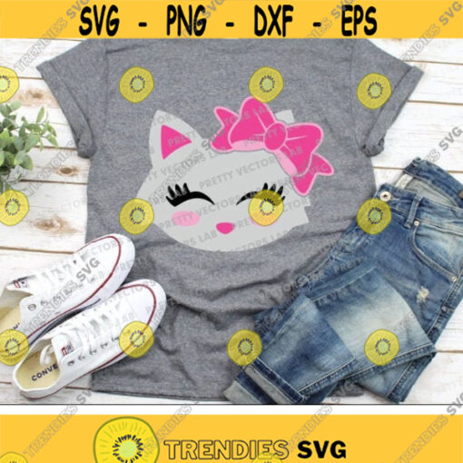 Cute Cat Svg Cat Face with Bow Svg Girl Svg Birthday Svg Kids Svg Dxf Eps Png Girls Cut Files Pet Clipart Baby Svg Silhouette Cricut Design 1342 .jpg