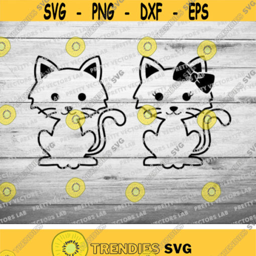 Cute Cats Svg Cat Svg Girl Boy Kittens Svg Dxf Eps Png Kids Cut Files Little Cat with Bow Svg Toddler Baby Clipart Silhouette Cricut Design 3035 .jpg