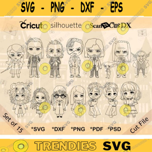 Cute Characters SVG Clipart Bundle of 15 Outline Line Art Witch and Wizard Digital Download svg dxf png pdf psd Vector Line Art