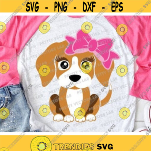 Cute Dog Svg Puppy with Bow Svg Dog Face Svg Dxf Eps Png Girls Clipart Pet Svg Beagle Cut Files Kids Shirt Design Silhouette Cricut Design 752 .jpg