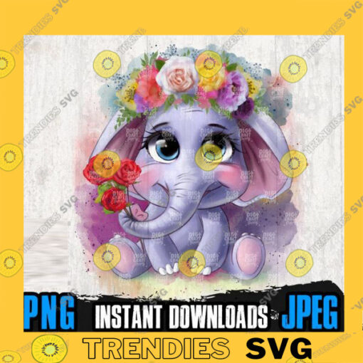 Cute Floral Elephant Png Files for Sublimation Digital Downloads Elephant Png Elephant Shirt Floral animal Png Floral elephant Png copy