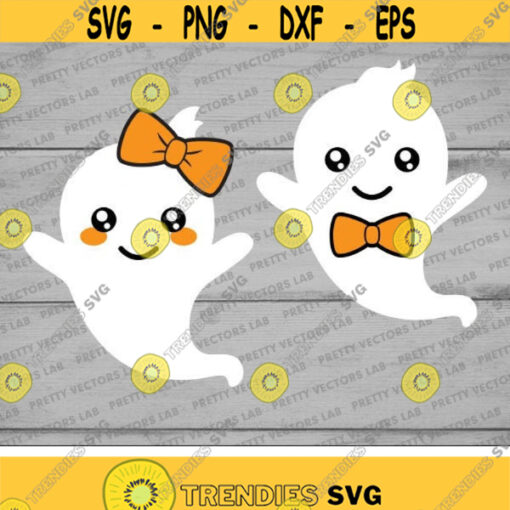 Cute Ghosts Svg Halloween Svg Boy Girl Ghost Svg Little Ghost with Bow Svg Dxf Eps Kids Cut Files Baby Halloween Silhouette Cricut Design 340 .jpg
