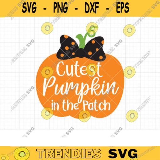 Cute Girl Pumpkin with Bow SVG DXF Cutest Pumpkin in the Patch Thanksgiving Halloween Pumpkin for Kid svg dxf PNG Clipart Commercial Use copy