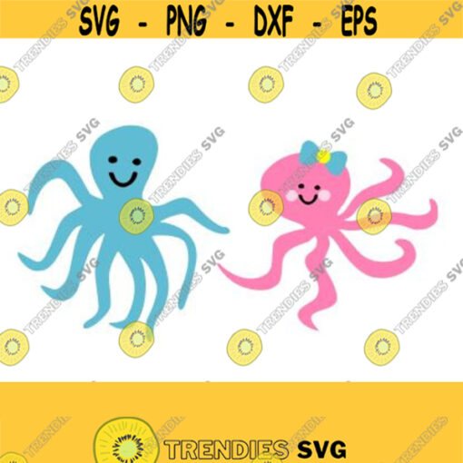 Cute Girl and Boy Octopus SVG Studio3 DXF AIps pdf Digital FIles